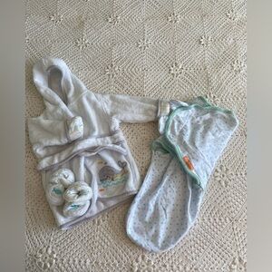 Baby Terry Robe and Booties, Baby Swaddle Bundle